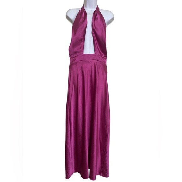 Runaway Satin Halter Top in Fuchsia maxi dress women L flattering event soft - Picture 1 of 7